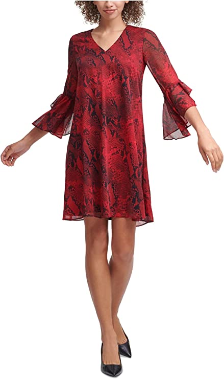 Calvin Klein Plus Snake-Embossed A-Line Dress  Color Rouge Multi Size 22W