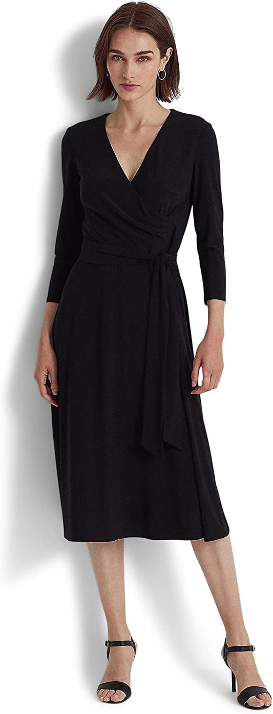 Lauren Ralph Lauren Jersey Midi Dress  Color Black Size 14