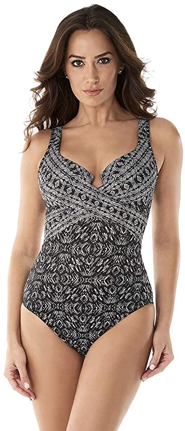 Miraclesuit Women's Swimwear Incan Treasure Criss Cross Escape Sweetheart Neckline Tummy Control One Piece Swimsuit Size 16