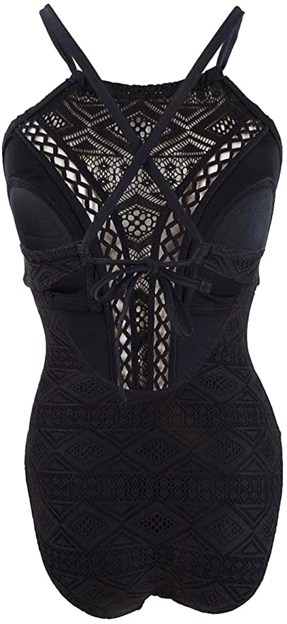 Hula Honey Diamond Crochet One-Piece Swimsuit  Black Size XS