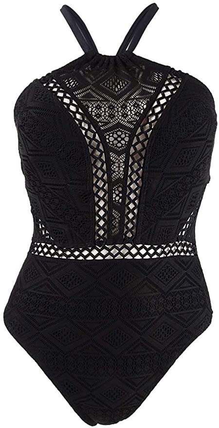 Hula Honey Diamond Crochet One-Piece Swimsuit  Black Size XS