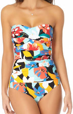 Anne Cole Modern Blooms Twist Front Shirred Bandeau ONE Piece  Multicolor Size 12