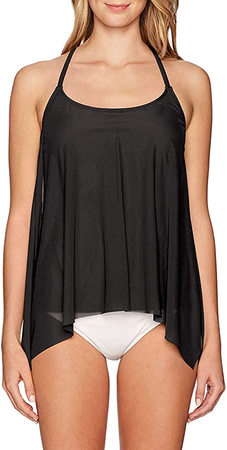 Coco Reef Women's Tankini Top Swimsuit with Mesh Layer Detail  Color Castaway Black