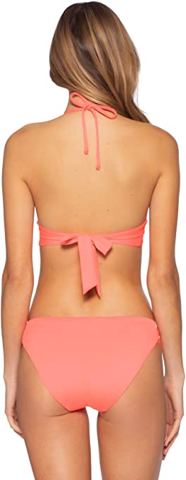 Becca by Rebecca Virtue Avery Crochet Scallop Triangle Bikini Top  Color Coral Size L
