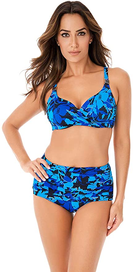 Miraclesuit Swimwear Petal Play Surplice Bikini Bathing Suit Top  Blue Size 36DD