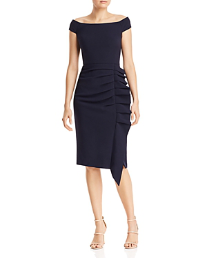 ELIZA J Off-the-shoulder Ruched Cocktail Dress In Navy  Size 6