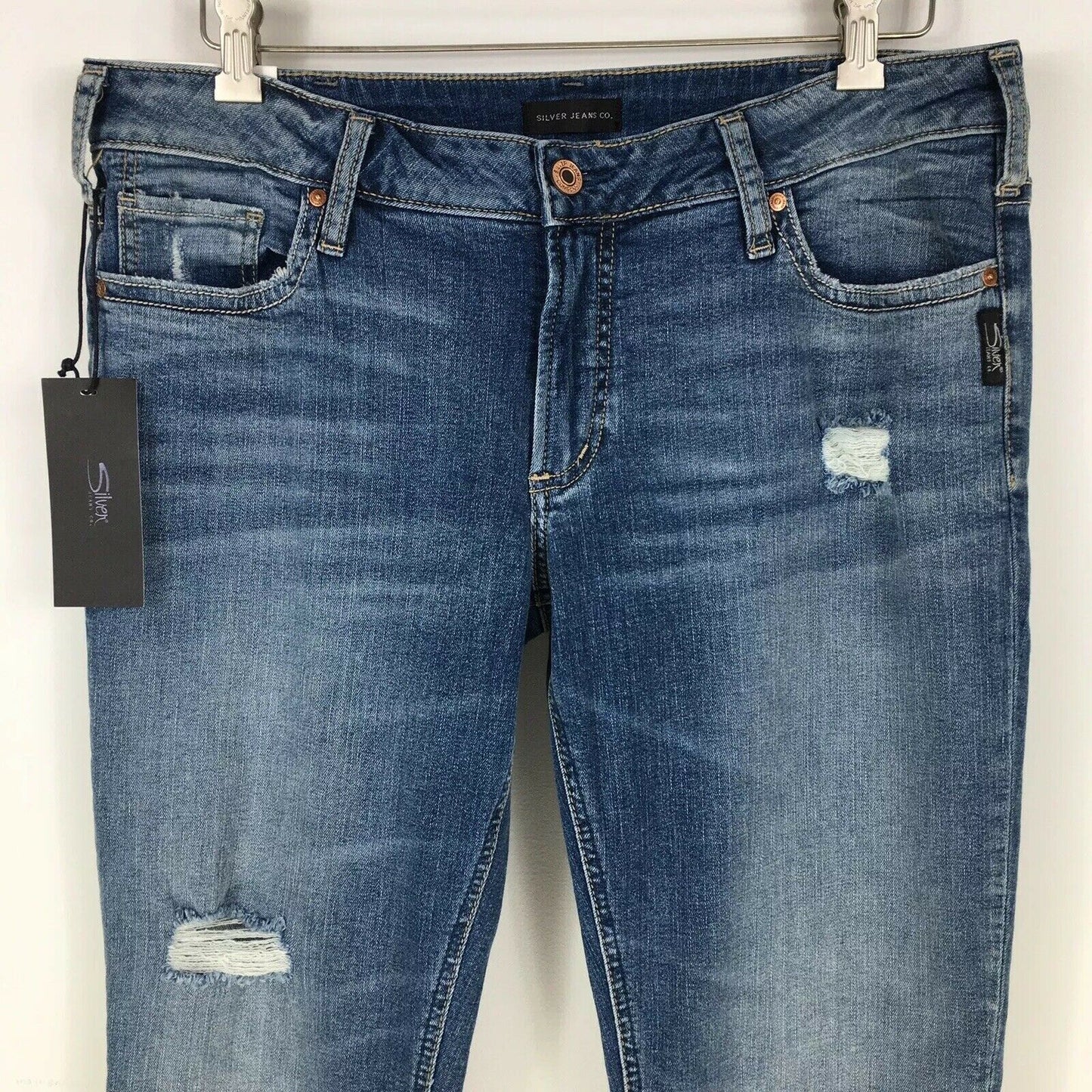Silver Jeans Co. Suki Ripped Straight-Leg Jeans Color Indigo Size 34R