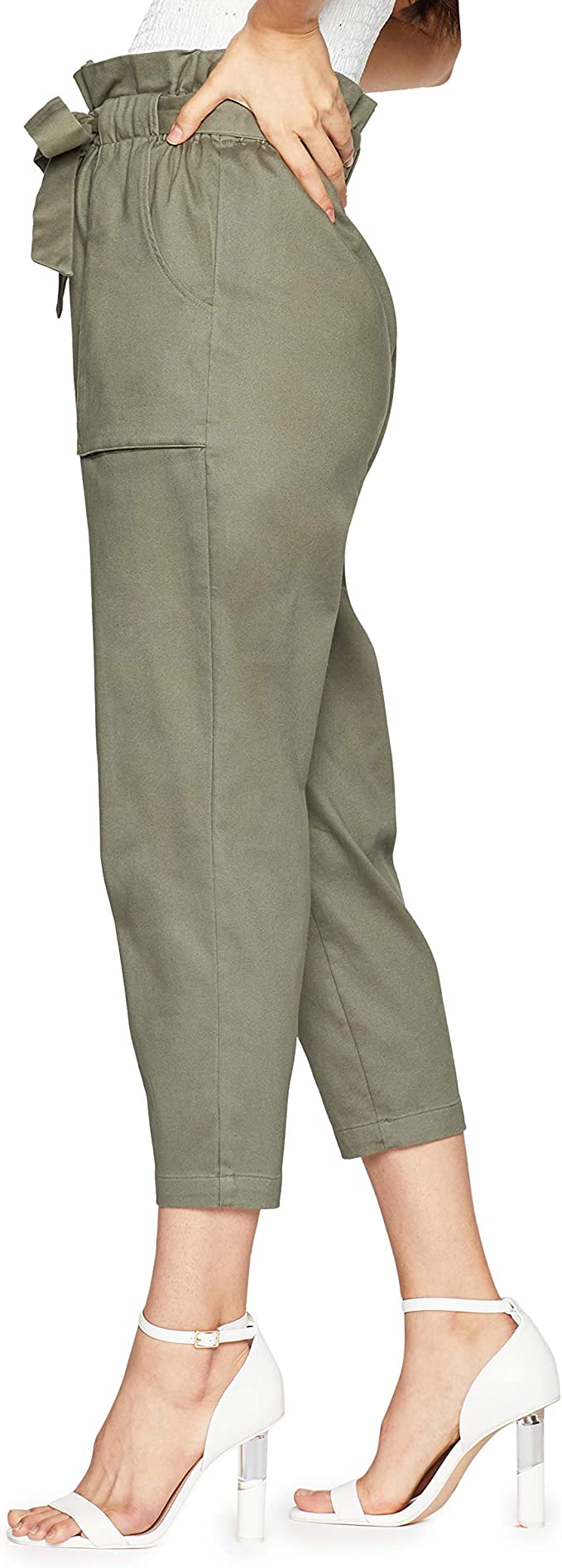 BCBGeneration Women's Paper Bag Pull on Pants  Color Olive Size L