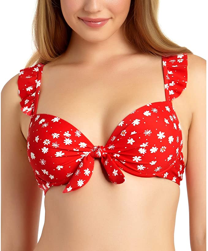 California Waves Women's Floral Push-Up Swim Top  Red Print Size L