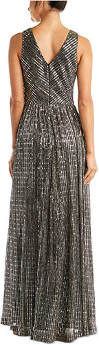 Nightway Womens Full Coverage Metallic Illusion Gown    Color Black/Silver Size 10