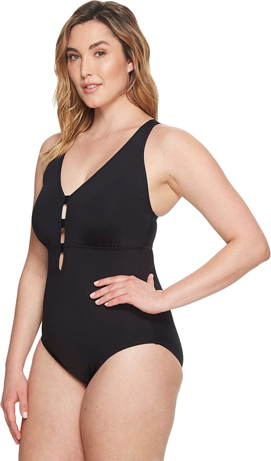 Lauren Ralph Lauren Plus Size Plunging Tummy-Control One-Piece  Black Size 18W