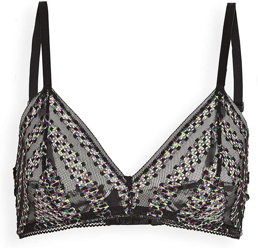 Calvin Klein Underwear Women's Stripe Lace Unlined Triangle Bralette  Color Black Size XS
