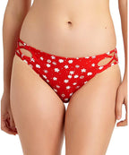 California Waves Juniors' Strappy Hipster Bikini Bottoms  Red Ditsy Size S