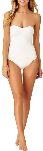 Anne Cole Women's Twist Front Shirred One Piece Swimsuit Color White Size 10