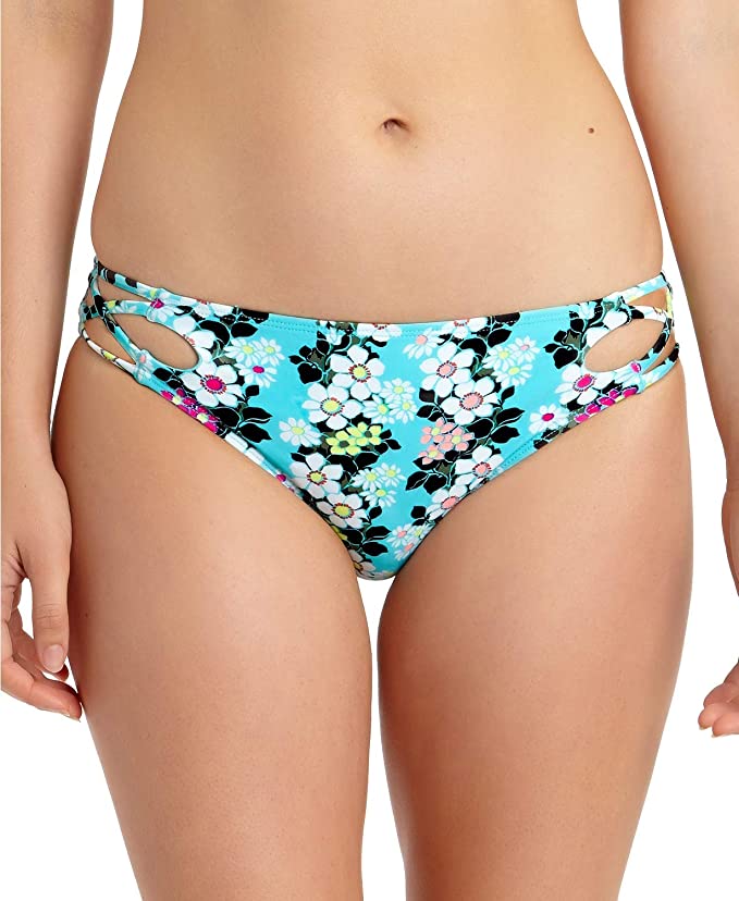 California Waves Floral Strappy Hipster Bikini Swim Bottoms  Blue Multi Size XS