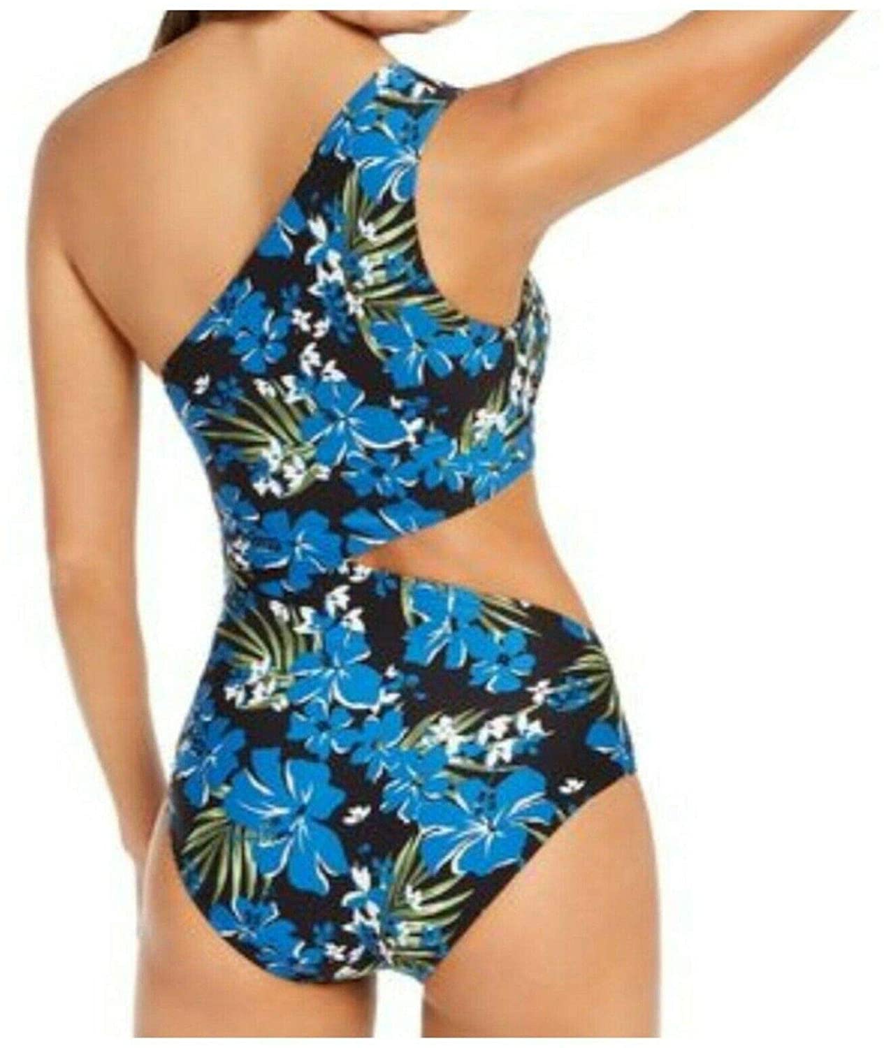 Michael Kors Women's One-Shoulder Logo Cut-Out One-Piece Swimsuit  Color Black Multi  Size 14