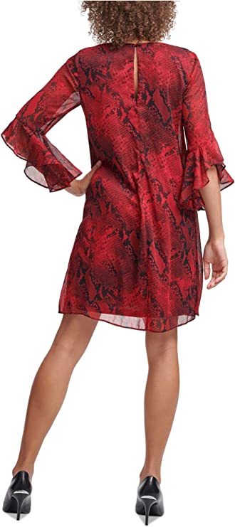 Calvin Klein Plus Snake-Embossed A-Line Dress  Color Rouge Multi Size 22W
