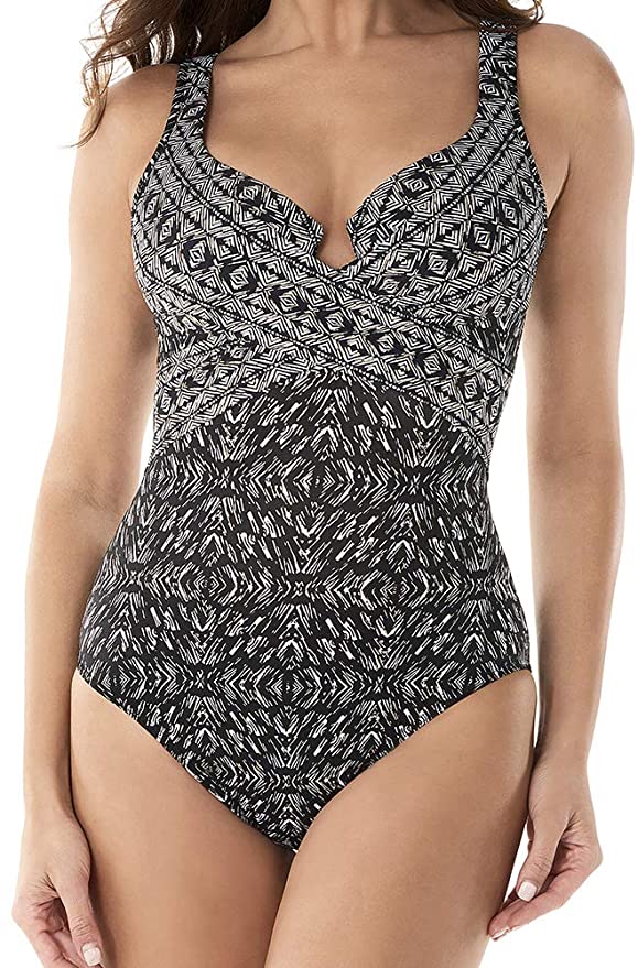 Miraclesuit Incan Treasure Criss Cross Escape Swimsuit  Black/White Size 16