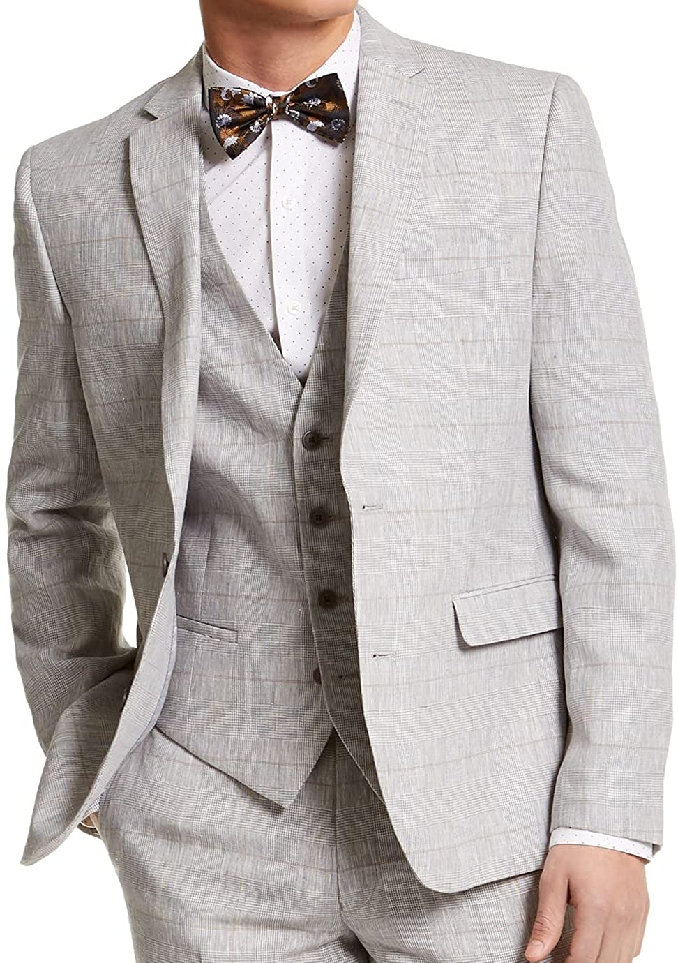 Bar III Men's Linen Plaid Sportcoat  Color Gray Size 42LONG