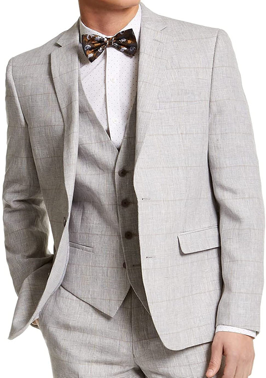 Bar III Men's Linen Plaid Sportcoat  Color Gray Size 42LONG