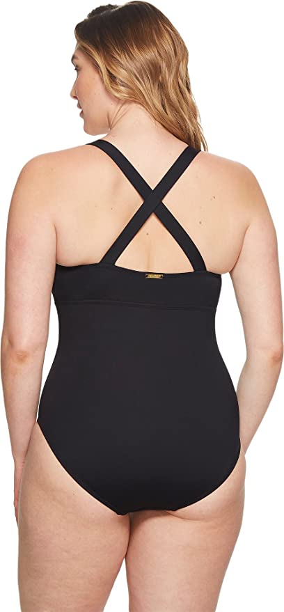Lauren Ralph Lauren Plus Size Plunging Tummy-Control One-Piece  Black Size 18W