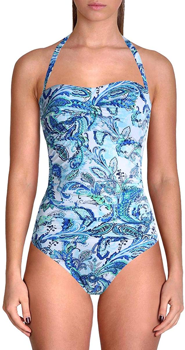 Lauren Ralph Lauren Fiesta Paisley Twist Bandeau Mio One-Piece Swimsuit  Color Blue Size 8