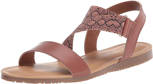 Bella Vita Women's Nev-Italy Flat Sandal  Color Tan Leather/Snake Size 6W