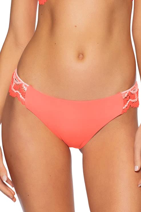 Becca by Rebecca Virtue Women's Avery Crochet Tab Side Hipster Bikini Bottom  Color Coral Size XL