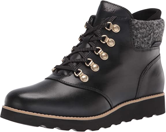 Cole Haan Women's Nantucket Rugged Waterproof Hiker Bootie Hiking Boot  Color Black Wp Leather/Black Rustic Wool Size 7.5B