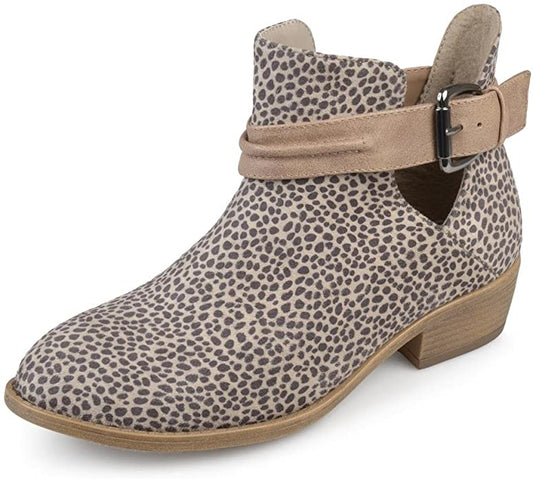 Brinley Co. Women’s Myra Faux Suede Stacked Heel Booties  Color Leopard Size 8M