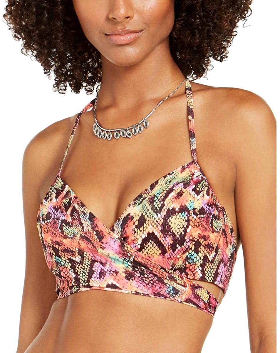 SUNDAZED Reptilia Simone Bra Sized Halter Bikini Top   Python Multi Size 36DD