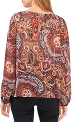 Vince Camuto Women's Metallic Paisley Keyhole Blouse  Color Fuschia Pink Size S
