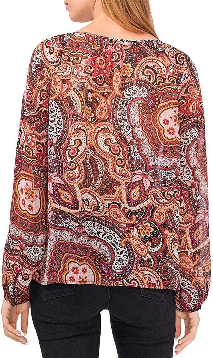 Vince Camuto Women's Metallic Paisley Keyhole Blouse  Color Fuschia Pink Size S