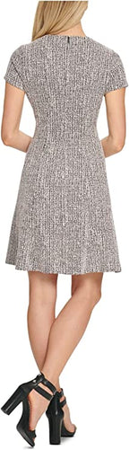 DKNY Womens Zippered Printed Short Sleeve Fit + Flare Dress   Color Pink Textured  Size 6
