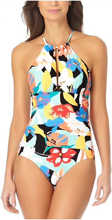 Anne Cole Modern Blooms HIGH Neck ONE Piece  Multicolor Size 6