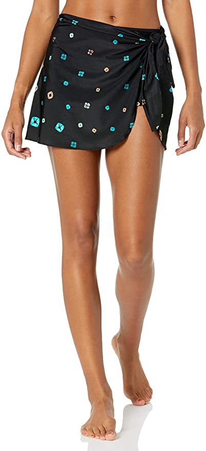 Coco Reef Contours Printed Halo Sarong Skirt  Color Black Composition Size XL