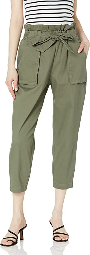 BCBGeneration Women's Paper Bag Pull on Pants  Color Olive Size L