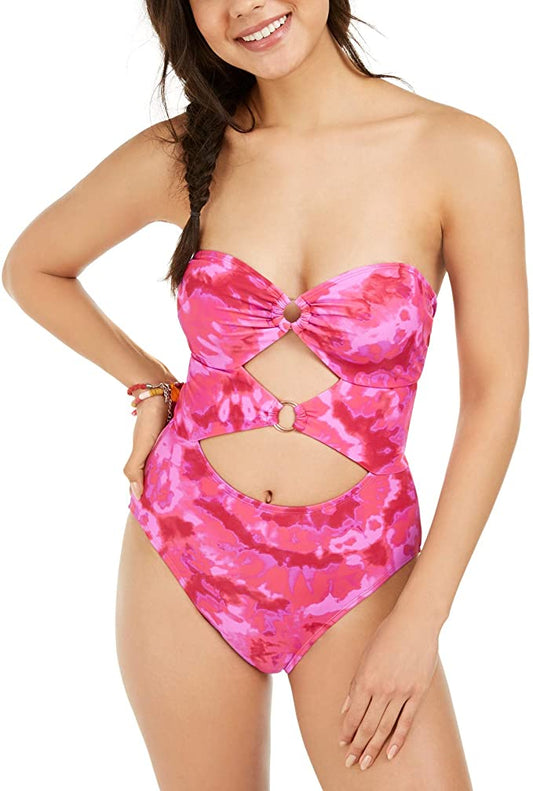 Hula Honey Women's Juniors Hana Tie-Dye Cut-Out One-Piece Swimsuit  Size S