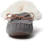 Dearfoams Women's Fireside Brisbane Shearling Foldover Moccasin Slipper  Color Gray Size 8M