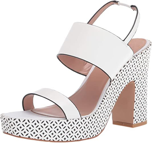 Zac Posen Women's Platform Sandal Cutout Leather Wrapped Wedge  Color White Leather