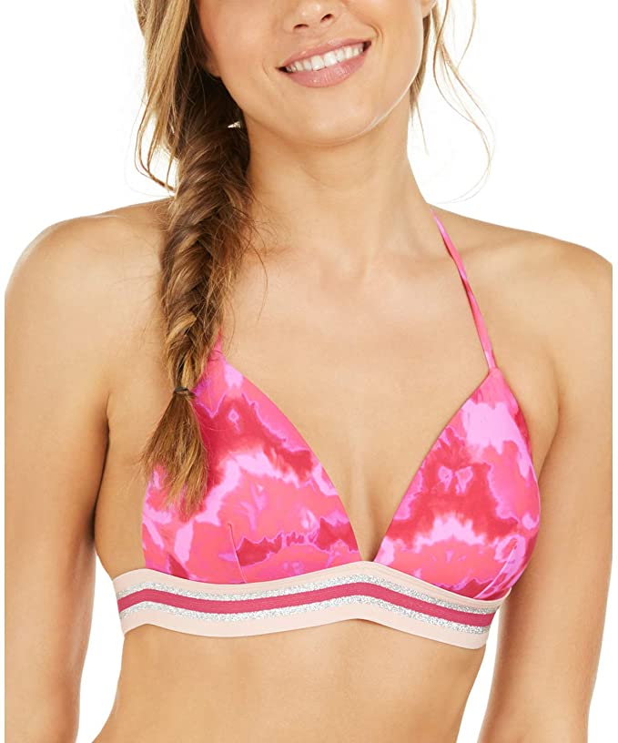 Hula Honey Women's Juniors Hana Push-Up Tie-Dye Swim Top Separates Color Blue Size L