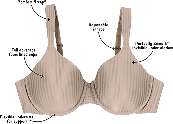 Playtex Women's Secrets All Over Smoothing Full-Figure Underwire Bra US4747  Color Nude Stripes Size 36D