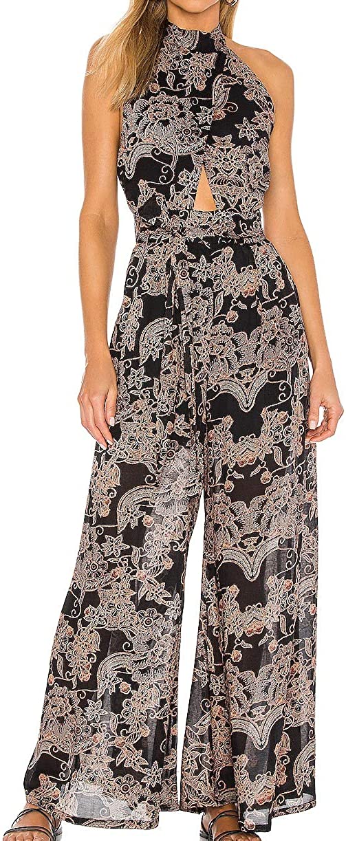 Free People Women's Kissing Sunlight Jumpsuit  Color Black Combo Size XS