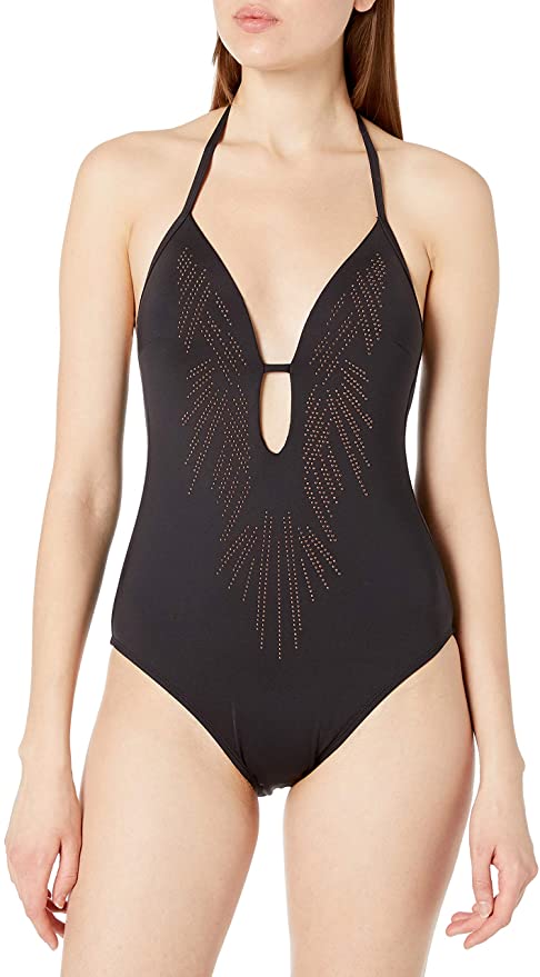Kenneth Cole New York Women's Halter Plunge Mio One Piece Swimsuit