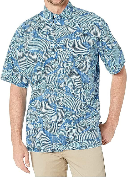Reyn Spooner Men's Spooner Kloth Classic Fit Hawaiian Shirt  Color Pacific Current - Estate Blue Size L