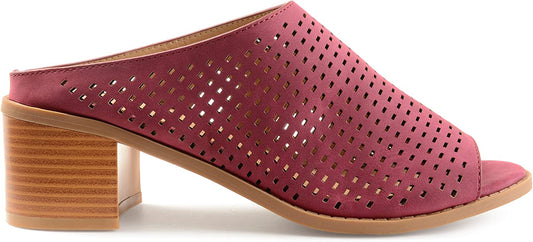 Brinley Co. Womens Zess Faux Nubuck Open-Toe Perforated Mules  Color Red Size 6.5M