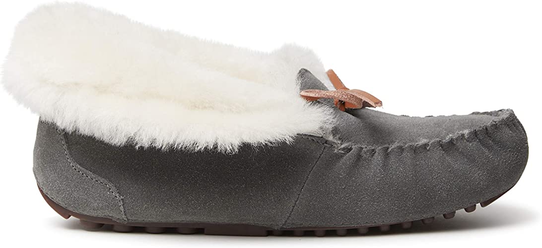 Dearfoams Women's Fireside Brisbane Shearling Foldover Moccasin Slipper  Color Gray Size 8M