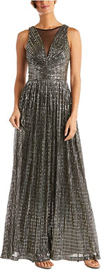 Nightway Womens Full Coverage Metallic Illusion Gown    Color Black/Silver Size 10