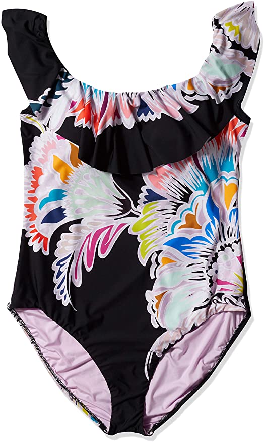 Trina Turk Women's Off-The-Shoulder Ruffle Bandeau One Piece Swimsuit  Color Multi//Seychelles