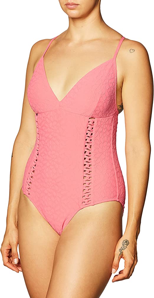 Jessica Simpson Standard V Neck One Piece Swimsuit   Color Melon Size S